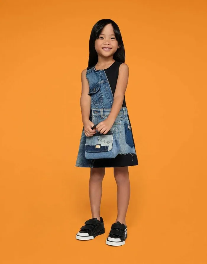 Dolce and Gabbana Accessories Children Denim Patchwork Mini Sicily Bag Blue Dolce and Gabbana Accessories Children Denim Patchwork Mini Sicily Bag Blue