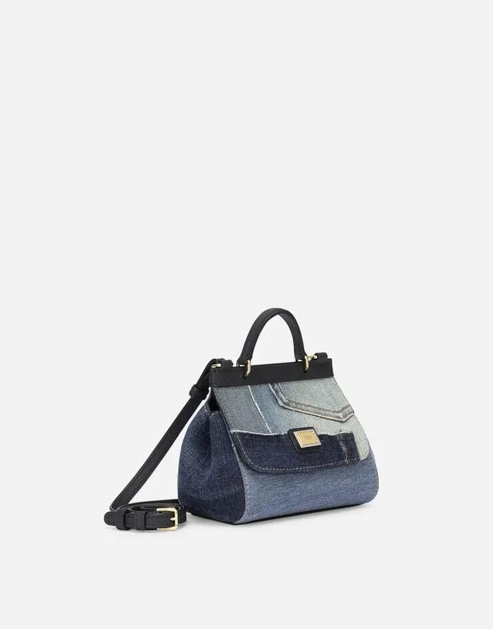 Dolce and Gabbana Accessories Children Denim Patchwork Mini Sicily Bag Blue Dolce and Gabbana Accessories Children Denim Patchwork Mini Sicily Bag Blue