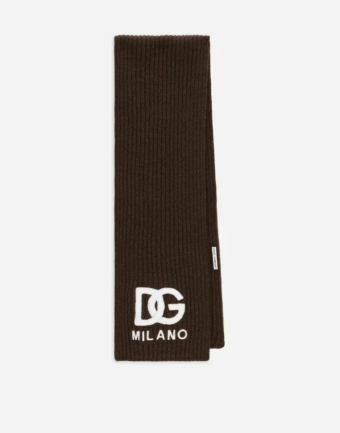 Dolce and Gabbana Accessories Children Fishermans Rib Knit Scarf With Logo Embroidery Brown Dolce and Gabbana Accessories Children Fishermans Rib Knit Scarf With Logo Embroidery Brown