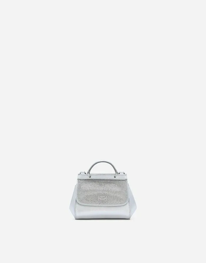 Dolce and Gabbana Accessories Children Nappa Leather Mini Sicily Bag With Fusible Rhinestones Silver Dolce and Gabbana Accessories Children Nappa Leather Mini Sicily Bag With Fusible Rhinestones Silver