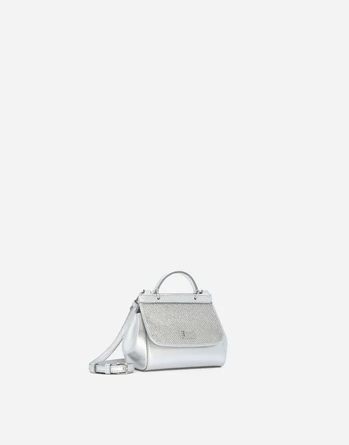 Dolce and Gabbana Accessories Children Nappa Leather Mini Sicily Bag With Fusible Rhinestones Silver Dolce and Gabbana Accessories Children Nappa Leather Mini Sicily Bag With Fusible Rhinestones Silver
