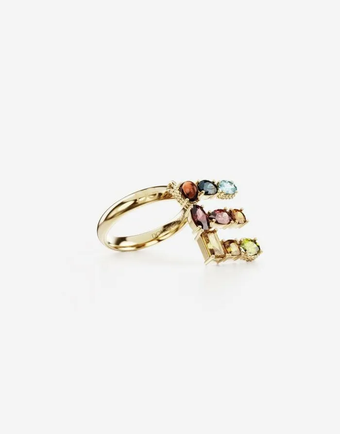 Dolce and Gabbana Alphabet Collection Women Rainbow Alphabet E Ring In Yellow Gold With Multicolor Fine Gems Gold Dolce and Gabbana Alphabet Collection Women Rainbow Alphabet E Ring In Yellow Gold With Multicolor Fine Gems Gold