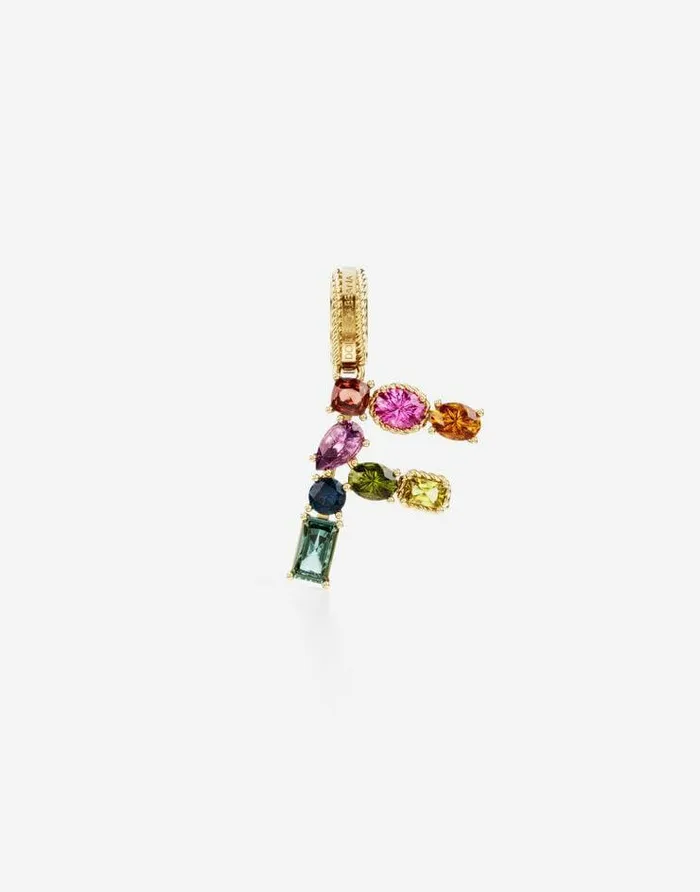 Dolce and Gabbana Alphabet Collection Women Rainbow Alphabet F 18 Kt Yellow Gold Charm With Multicolor Fine Gems Gold Dolce and Gabbana Alphabet Collection Women Rainbow Alphabet F 18 Kt Yellow Gold Charm With Multicolor Fine Gems Gold