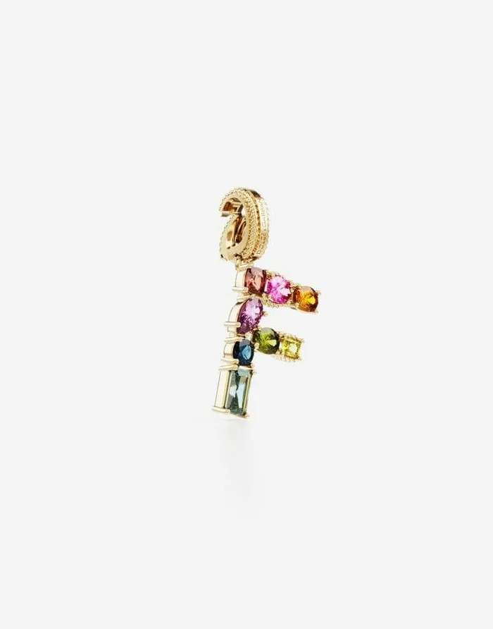 Dolce and Gabbana Alphabet Collection Women Rainbow Alphabet F 18 Kt Yellow Gold Charm With Multicolor Fine Gems Gold Dolce and Gabbana Alphabet Collection Women Rainbow Alphabet F 18 Kt Yellow Gold Charm With Multicolor Fine Gems Gold