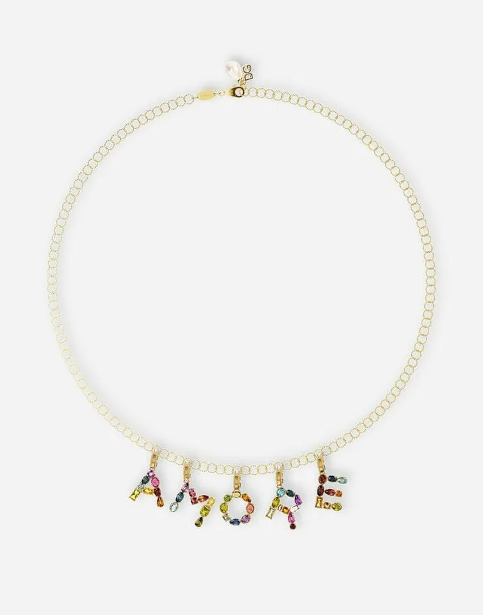 Dolce and Gabbana Alphabet Collection Women Rainbow Alphabet F 18 Kt Yellow Gold Charm With Multicolor Fine Gems Gold Dolce and Gabbana Alphabet Collection Women Rainbow Alphabet F 18 Kt Yellow Gold Charm With Multicolor Fine Gems Gold