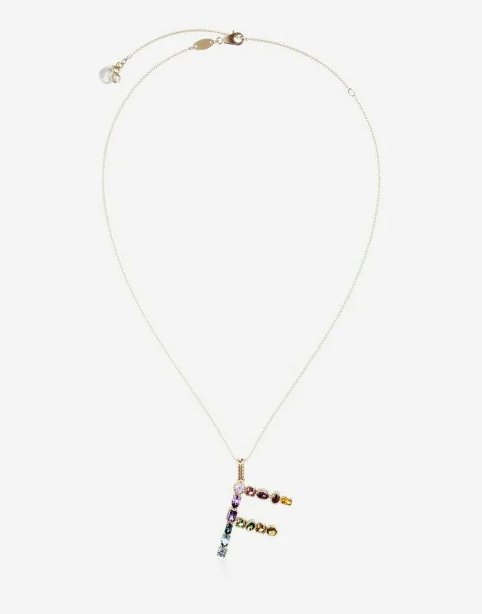 Dolce and Gabbana Alphabet Collection Women Rainbow Alphabet F Pendant In Yellow Gold With Multicolor Fine Gems Gold Dolce and Gabbana Alphabet Collection Women Rainbow Alphabet F Pendant In Yellow Gold With Multicolor Fine Gems Gold