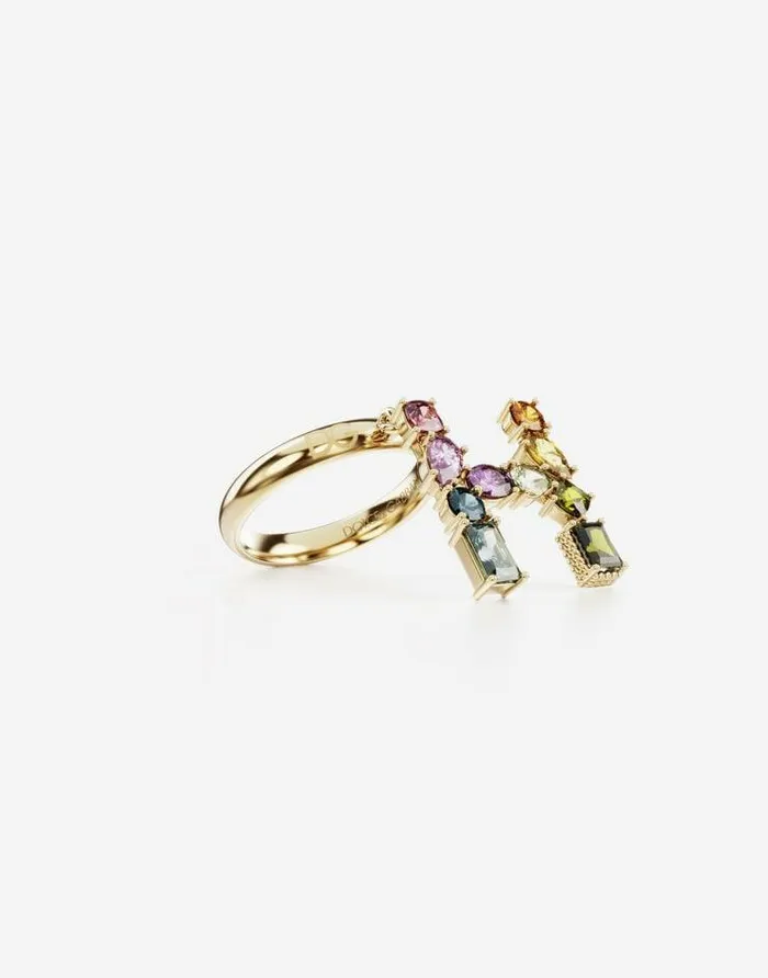 Dolce and Gabbana Alphabet Collection Women Rainbow Alphabet H Ring In Yellow Gold With Multicolor Fine Gems Gold Dolce and Gabbana Alphabet Collection Women Rainbow Alphabet H Ring In Yellow Gold With Multicolor Fine Gems Gold