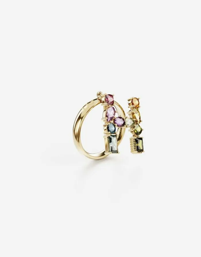 Dolce and Gabbana Alphabet Collection Women Rainbow Alphabet H Ring In Yellow Gold With Multicolor Fine Gems Gold Dolce and Gabbana Alphabet Collection Women Rainbow Alphabet H Ring In Yellow Gold With Multicolor Fine Gems Gold