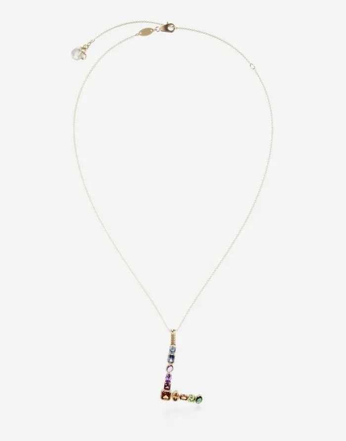 Dolce and Gabbana Alphabet Collection Women Rainbow Alphabet L Pendant In Yellow Gold With Multicolor Fine Gems Gold Dolce and Gabbana Alphabet Collection Women Rainbow Alphabet L Pendant In Yellow Gold With Multicolor Fine Gems Gold