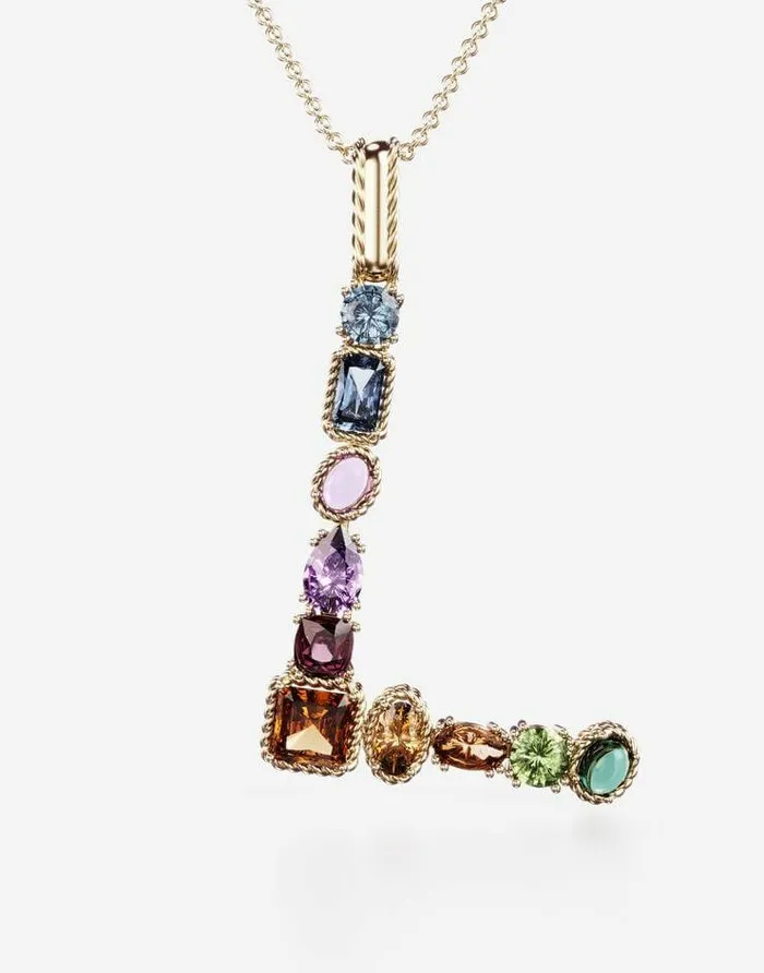 Dolce and Gabbana Alphabet Collection Women Rainbow Alphabet L Pendant In Yellow Gold With Multicolor Fine Gems Gold Dolce and Gabbana Alphabet Collection Women Rainbow Alphabet L Pendant In Yellow Gold With Multicolor Fine Gems Gold