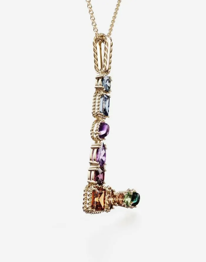 Dolce and Gabbana Alphabet Collection Women Rainbow Alphabet L Pendant In Yellow Gold With Multicolor Fine Gems Gold Dolce and Gabbana Alphabet Collection Women Rainbow Alphabet L Pendant In Yellow Gold With Multicolor Fine Gems Gold