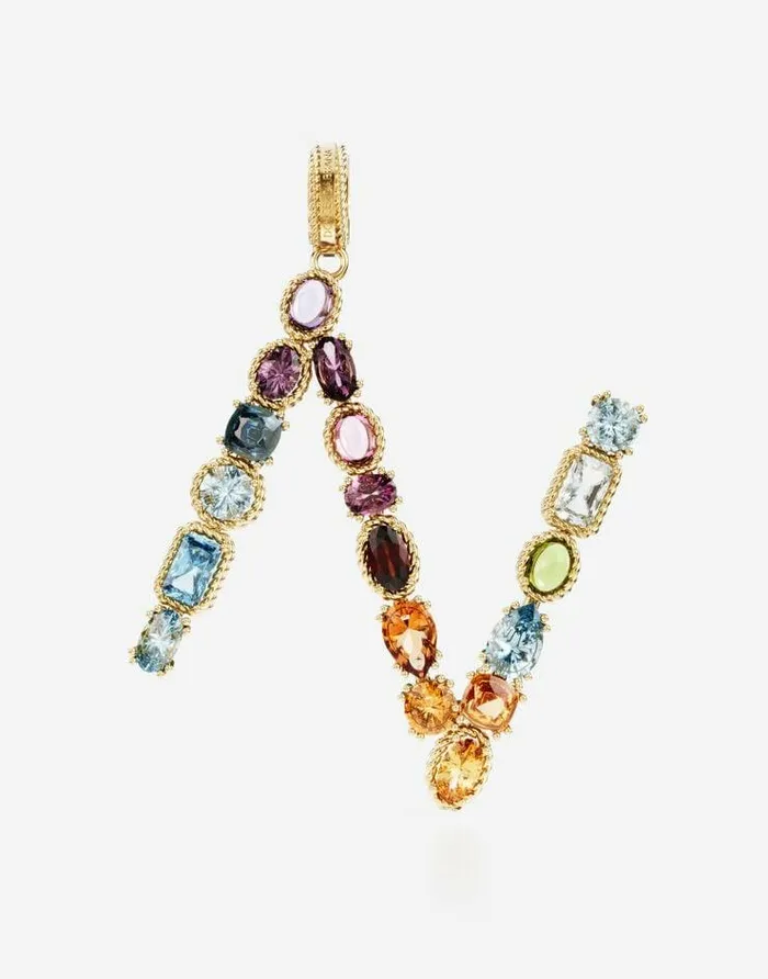 Dolce and Gabbana Alphabet Collection Women Rainbow Alphabet N 18 Kt Yellow Gold Charm With Multicolor Fine Gems Gold Dolce and Gabbana Alphabet Collection Women Rainbow Alphabet N 18 Kt Yellow Gold Charm With Multicolor Fine Gems Gold