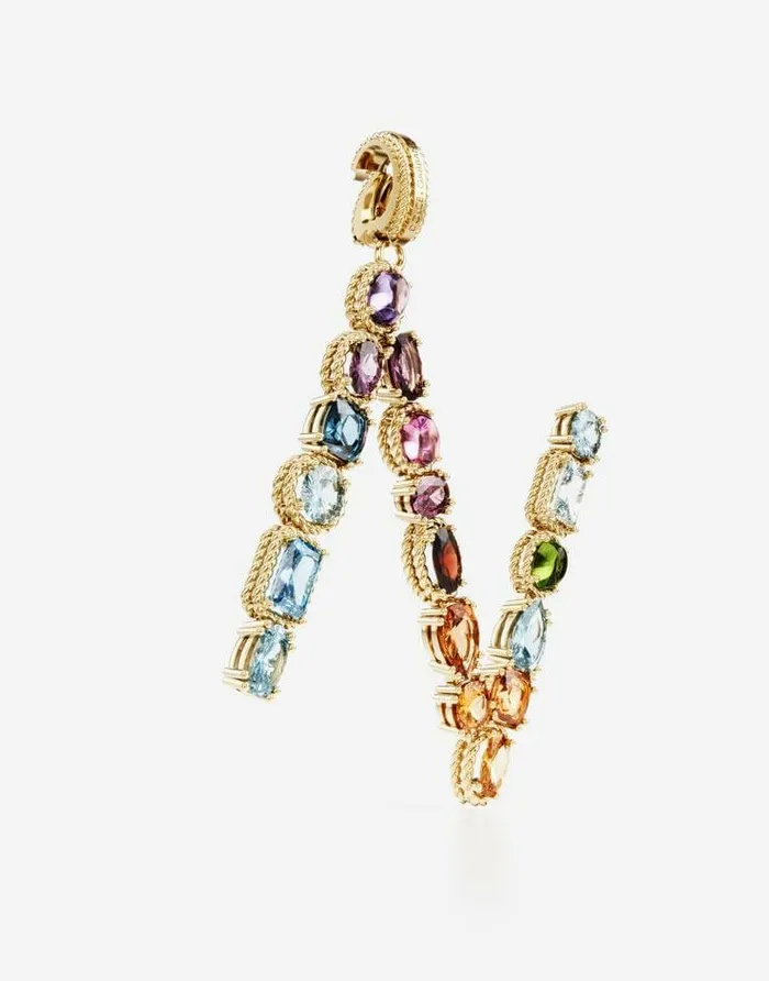 Dolce and Gabbana Alphabet Collection Women Rainbow Alphabet N 18 Kt Yellow Gold Charm With Multicolor Fine Gems Gold Dolce and Gabbana Alphabet Collection Women Rainbow Alphabet N 18 Kt Yellow Gold Charm With Multicolor Fine Gems Gold