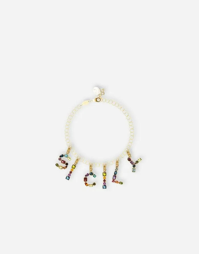 Dolce and Gabbana Alphabet Collection Women Rainbow Alphabet U 18 Kt Yellow Gold Charm With Multicolor Fine Gems Gold Dolce and Gabbana Alphabet Collection Women Rainbow Alphabet U 18 Kt Yellow Gold Charm With Multicolor Fine Gems Gold
