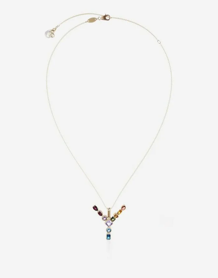Dolce and Gabbana Alphabet Collection Women Rainbow Alphabet Y Pendant In Yellow Gold With Multicolor Fine Gems Gold Dolce and Gabbana Alphabet Collection Women Rainbow Alphabet Y Pendant In Yellow Gold With Multicolor Fine Gems Gold