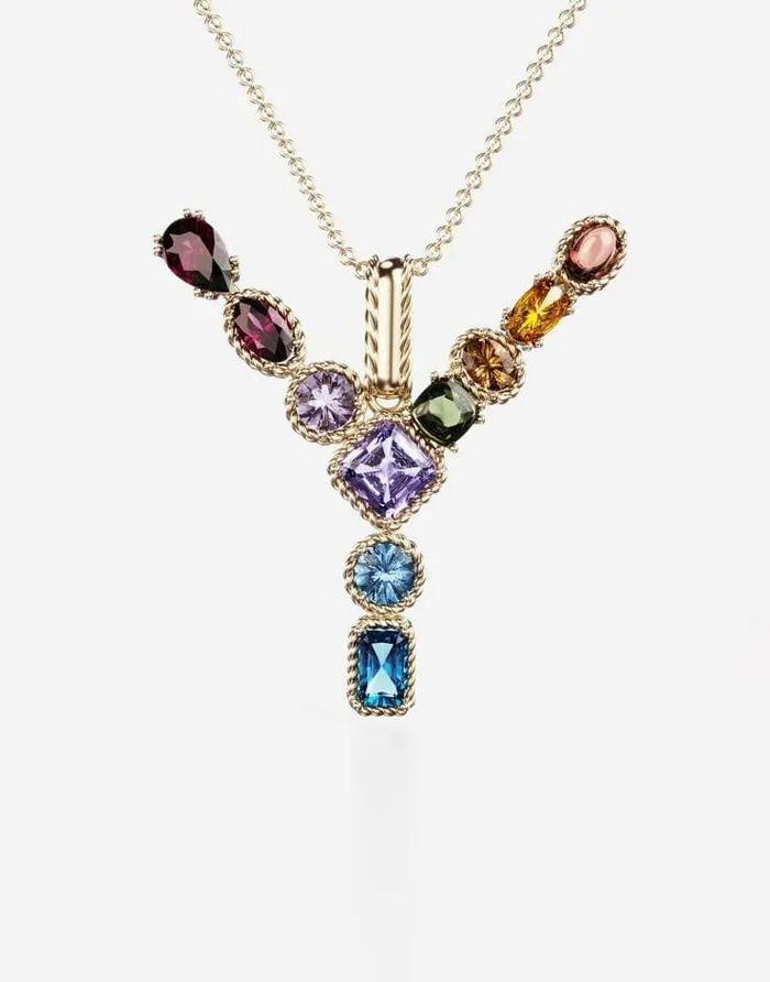 Dolce and Gabbana Alphabet Collection Women Rainbow Alphabet Y Pendant In Yellow Gold With Multicolor Fine Gems Gold Dolce and Gabbana Alphabet Collection Women Rainbow Alphabet Y Pendant In Yellow Gold With Multicolor Fine Gems Gold