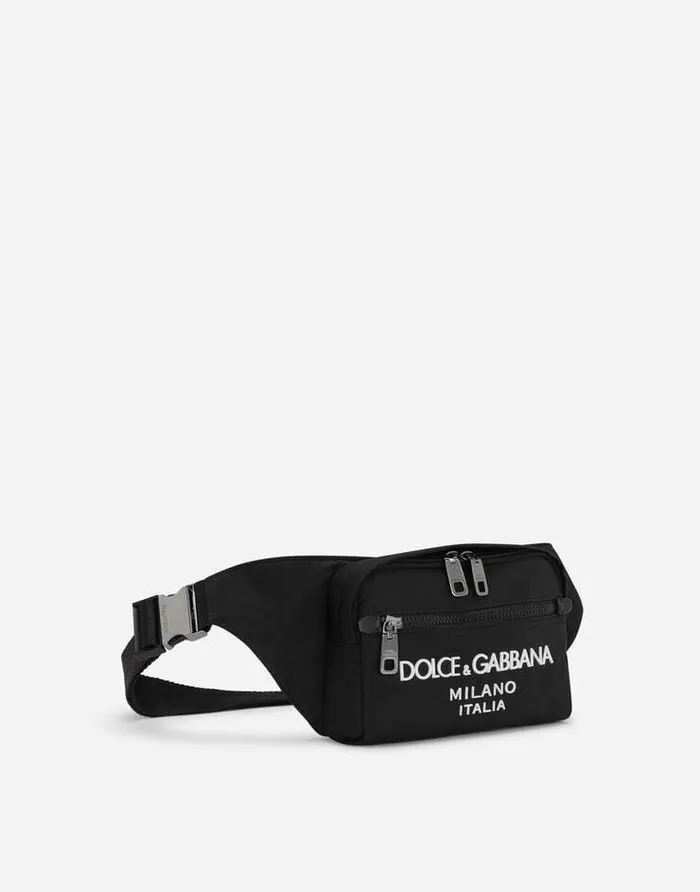 Dolce and Gabbana Backpacks And Fanny Packs Men Small Nylon Belt Bag With Rubberized Logo Black Dolce and Gabbana Backpacks And Fanny Packs Men Small Nylon Belt Bag With Rubberized Logo Black