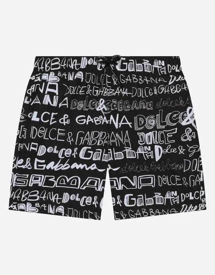 Dolce and Gabbana Beachwear Children Nylon Swim Trunks With Allover Logo Print Multicolor Dolce and Gabbana Beachwear Children Nylon Swim Trunks With Allover Logo Print Multicolor