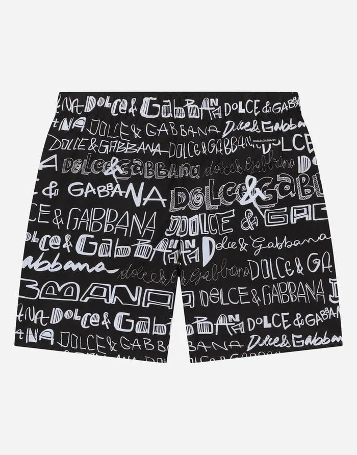 Dolce and Gabbana Beachwear Children Nylon Swim Trunks With Allover Logo Print Multicolor Dolce and Gabbana Beachwear Children Nylon Swim Trunks With Allover Logo Print Multicolor