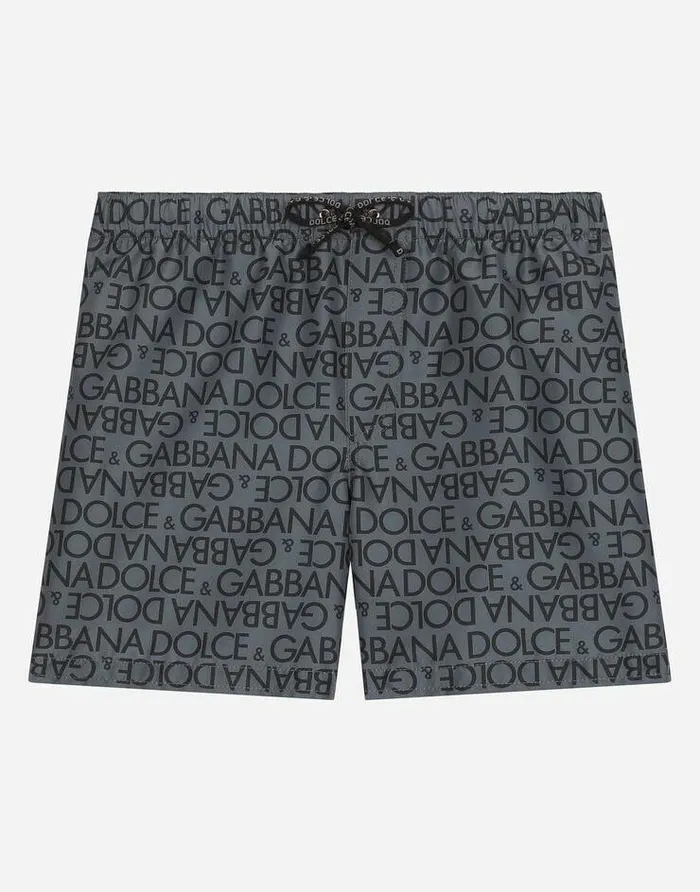 Dolce and Gabbana Beachwear Children Swim Trunks With Allover Logo Print Grey Dolce and Gabbana Beachwear Children Swim Trunks With Allover Logo Print Grey