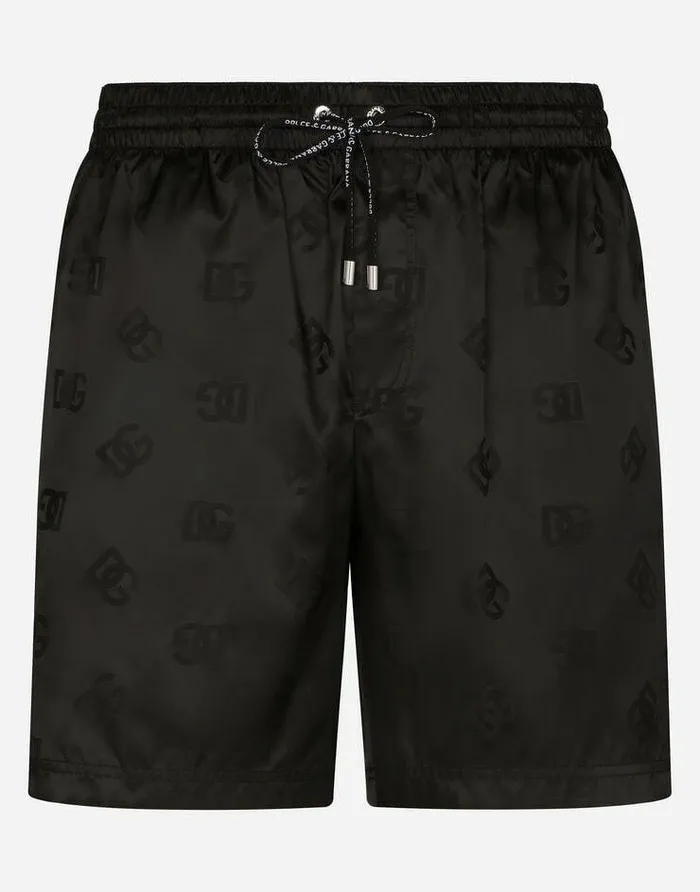 Dolce and Gabbana Beachwear Men Midlength Swim Trunks With Jacquard DG Monogram Black Dolce and Gabbana Beachwear Men Midlength Swim Trunks With Jacquard DG Monogram Black