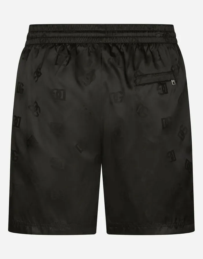 Dolce and Gabbana Beachwear Men Midlength Swim Trunks With Jacquard DG Monogram Black Dolce and Gabbana Beachwear Men Midlength Swim Trunks With Jacquard DG Monogram Black