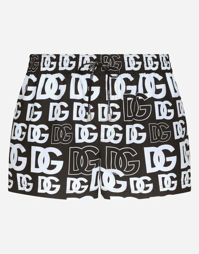 Dolce and Gabbana Beachwear Men Short Swim Trunks With Allover DG Print Multicolor Dolce and Gabbana Beachwear Men Short Swim Trunks With Allover DG Print Multicolor
