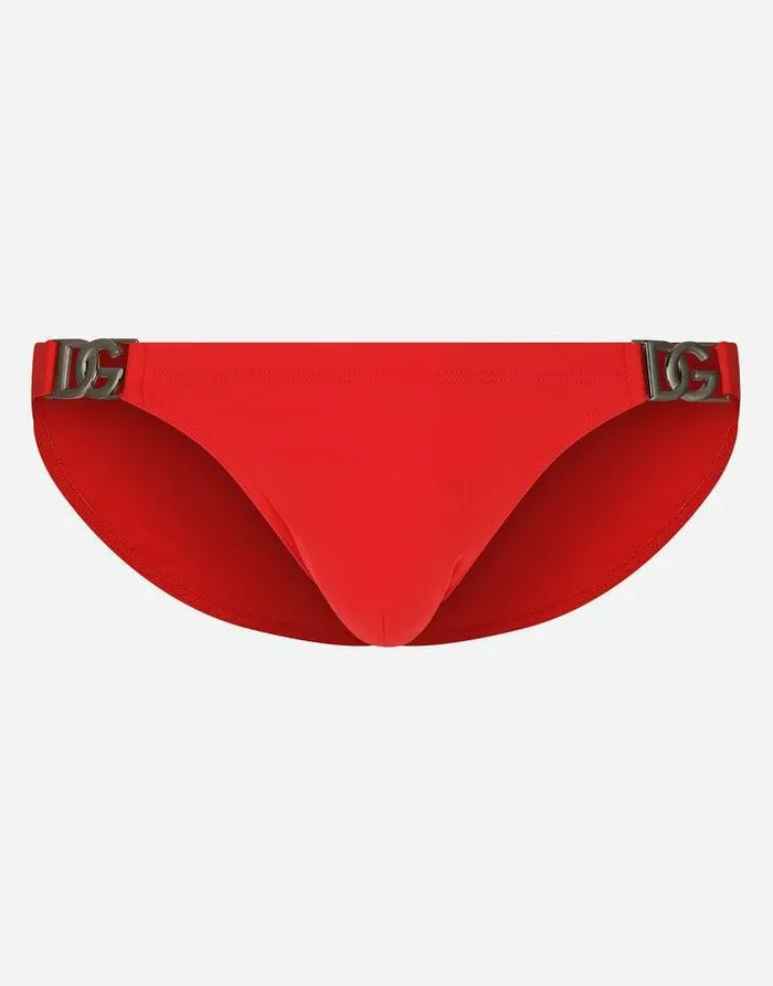 Dolce and Gabbana Beachwear Men Swim Briefs With DG Hardware Red