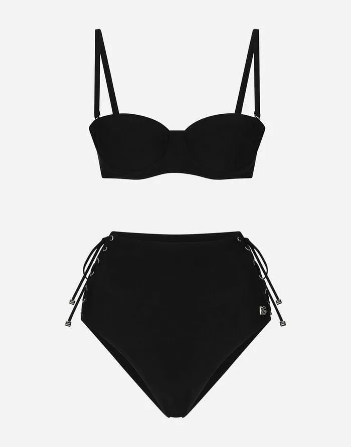 Dolce and Gabbana Beachwear Women Balconette Bikini Top And Laced Highwaisted Bikini Bottoms Black Dolce and Gabbana Beachwear Women Balconette Bikini Top And Laced Highwaisted Bikini Bottoms Black