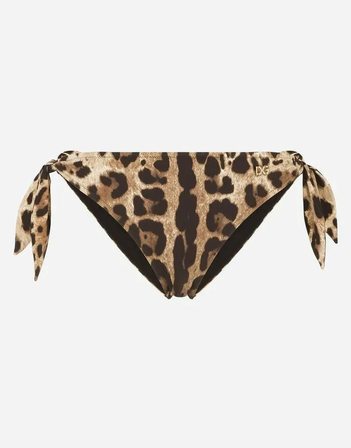 Dolce and Gabbana Beachwear Women Leopardprint Tie Bikini Bottoms Multicolor