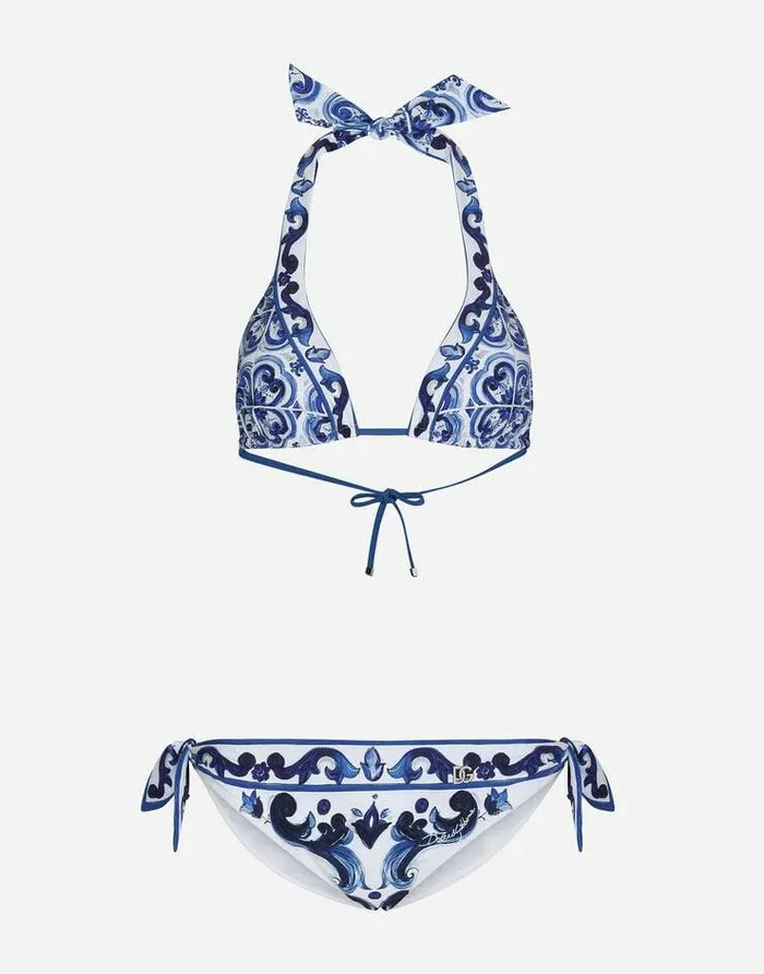 Dolce and Gabbana Beachwear Women Majolicaprint Padded Triangle Bikini Multicolor Dolce and Gabbana Beachwear Women Majolicaprint Padded Triangle Bikini Multicolor