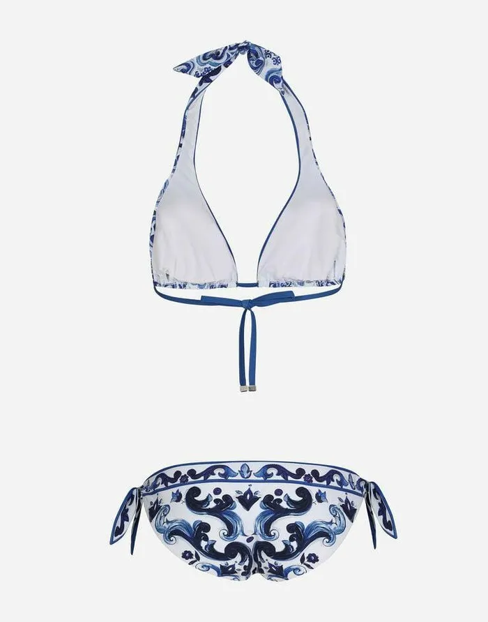 Dolce and Gabbana Beachwear Women Majolicaprint Padded Triangle Bikini Multicolor Dolce and Gabbana Beachwear Women Majolicaprint Padded Triangle Bikini Multicolor