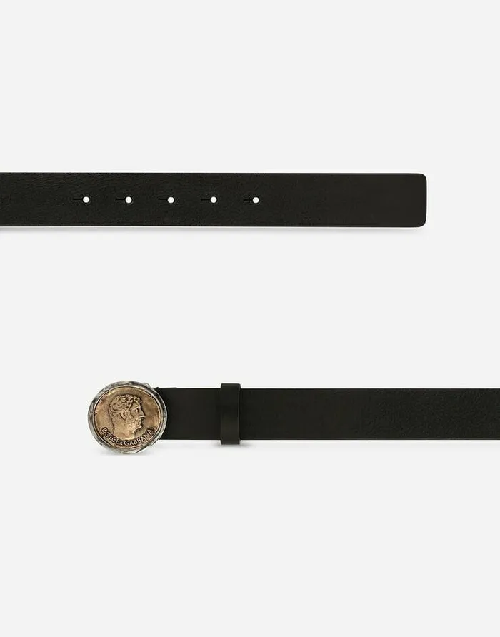 Dolce and Gabbana Belts Men Leather Belt With Brand Coin Black Dolce and Gabbana Belts Men Leather Belt With Brand Coin Black