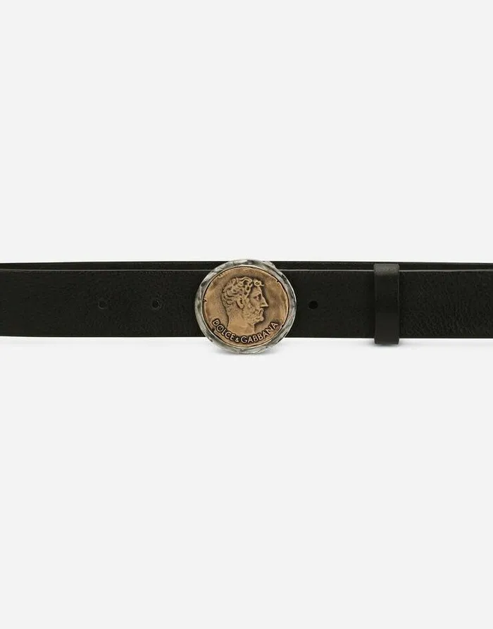Dolce and Gabbana Belts Men Leather Belt With Brand Coin Black Dolce and Gabbana Belts Men Leather Belt With Brand Coin Black