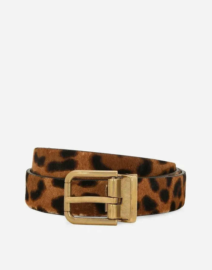 Dolce and Gabbana Belts Men Leopard Print Belt With Pony Hair Effect Multicolor