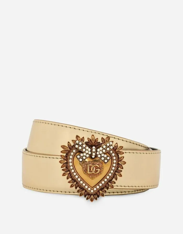 Dolce and Gabbana Belts Women Devotion Belt In Laminated Calfskin Gold