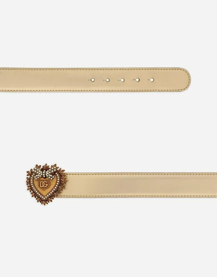 Dolce and Gabbana Belts Women Devotion Belt In Laminated Calfskin Gold Dolce and Gabbana Belts Women Devotion Belt In Laminated Calfskin Gold
