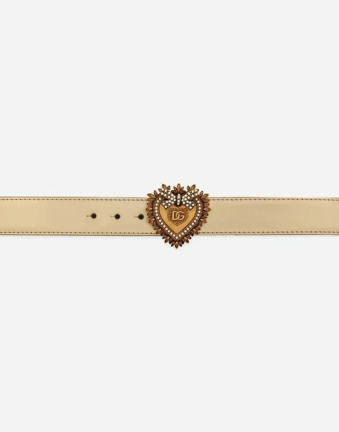 Dolce and Gabbana Belts Women Devotion Belt In Laminated Calfskin Gold Dolce and Gabbana Belts Women Devotion Belt In Laminated Calfskin Gold