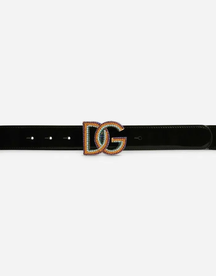 Dolce and Gabbana Belts Women Polished Calfskin Belt With Crystal DG Logo Multicolor Dolce and Gabbana Belts Women Polished Calfskin Belt With Crystal DG Logo Multicolor