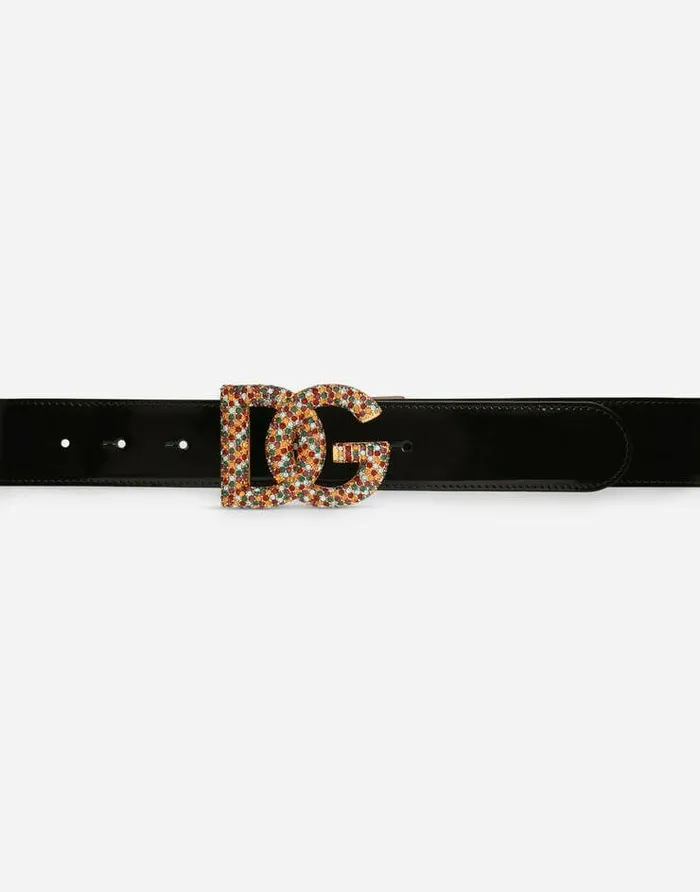 Dolce and Gabbana Belts Women Polished Calfskin Belt With Crystal DG Logo Multicolor Dolce and Gabbana Belts Women Polished Calfskin Belt With Crystal DG Logo Multicolor