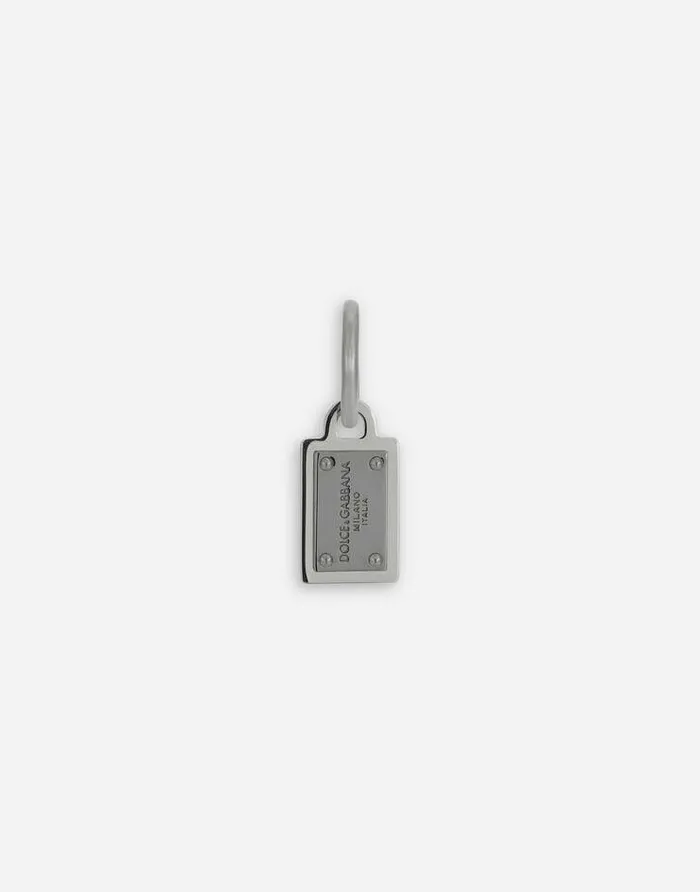 Dolce and Gabbana Bijoux Men Single Creole Earring With Logo Tag Silver
