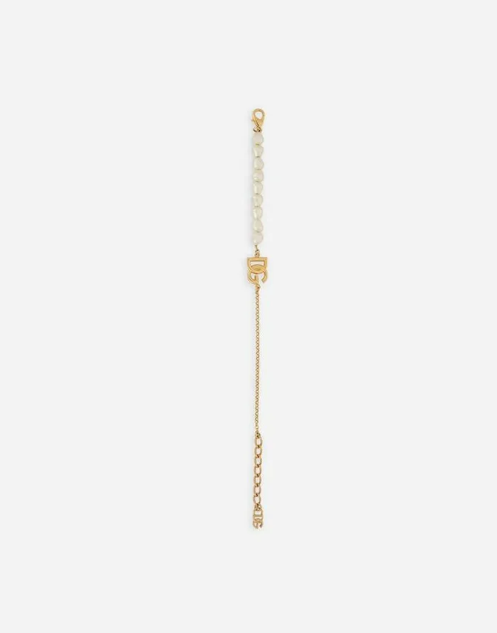 Dolce and Gabbana Bijoux Women Link Bracelet With Pearls And DG Logo Gold Dolce and Gabbana Bijoux Women Link Bracelet With Pearls And DG Logo Gold