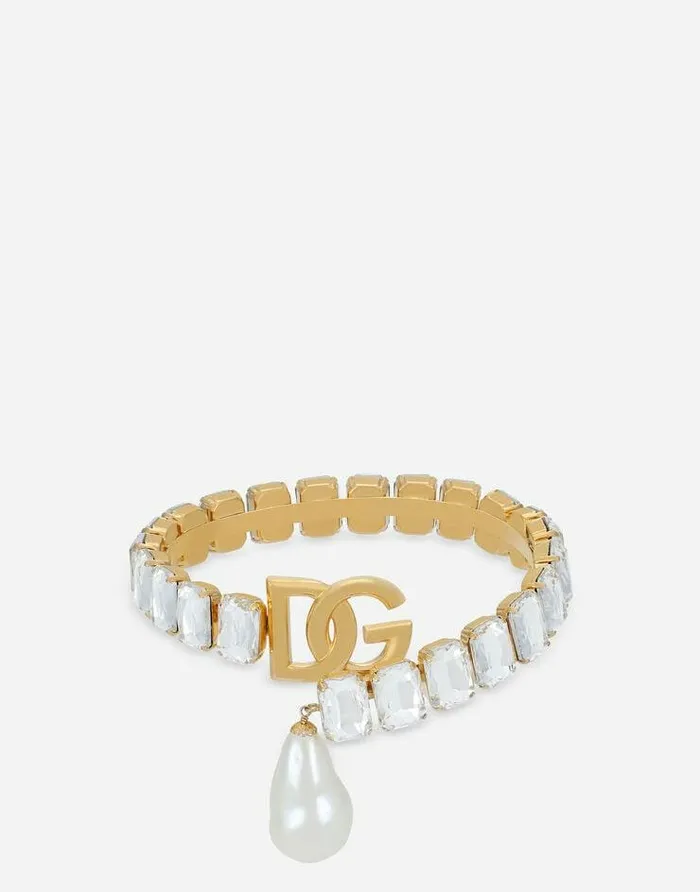 Dolce and Gabbana Bijoux Women Rigid Necklace With Pearls Rhinestones And DG Logo Gold Dolce and Gabbana Bijoux Women Rigid Necklace With Pearls Rhinestones And DG Logo Gold