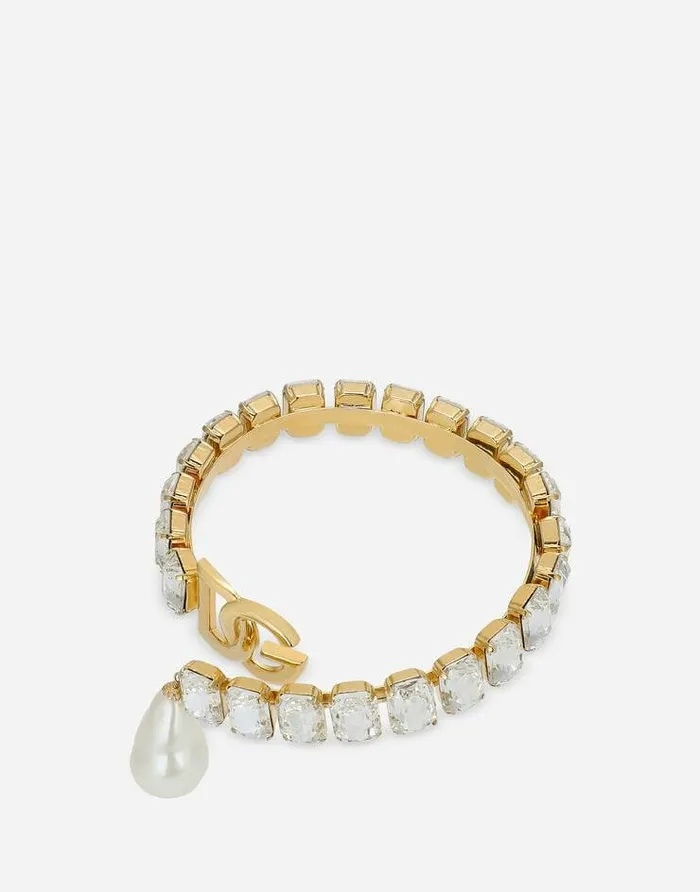 Dolce and Gabbana Bijoux Women Rigid Necklace With Pearls Rhinestones And DG Logo Gold Dolce and Gabbana Bijoux Women Rigid Necklace With Pearls Rhinestones And DG Logo Gold