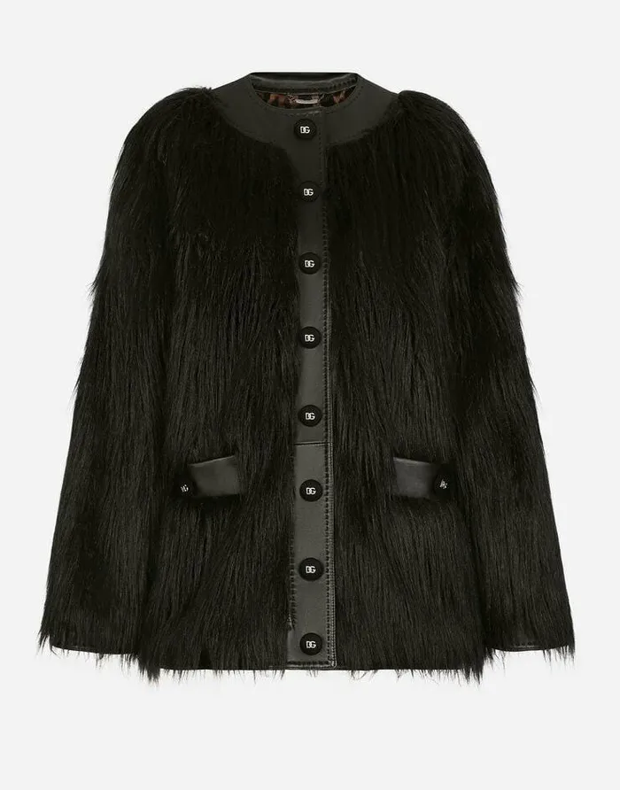 Dolce and Gabbana Blazers Women Black Foxeffect Faux Fur Jacket Black
