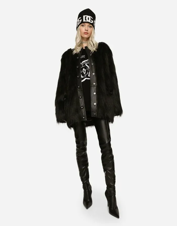 Dolce and Gabbana Blazers Women Black Foxeffect Faux Fur Jacket Black Dolce and Gabbana Blazers Women Black Foxeffect Faux Fur Jacket Black