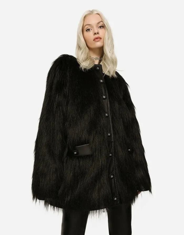 Dolce and Gabbana Blazers Women Black Foxeffect Faux Fur Jacket Black Dolce and Gabbana Blazers Women Black Foxeffect Faux Fur Jacket Black
