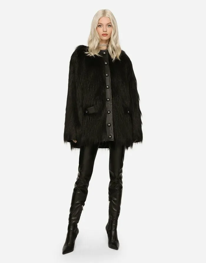 Dolce and Gabbana Blazers Women Black Foxeffect Faux Fur Jacket Black Dolce and Gabbana Blazers Women Black Foxeffect Faux Fur Jacket Black