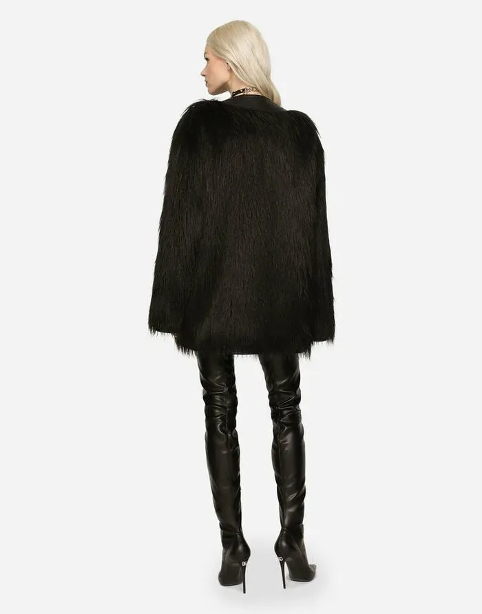 Dolce and Gabbana Blazers Women Black Foxeffect Faux Fur Jacket Black Dolce and Gabbana Blazers Women Black Foxeffect Faux Fur Jacket Black