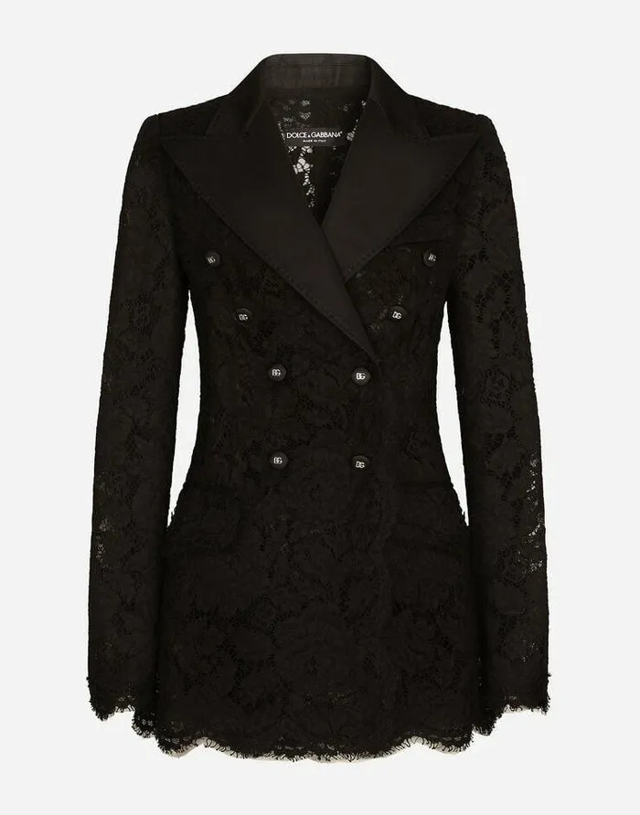 Dolce and Gabbana Blazers Women Branded Stretch Lace Turlington Blazer Black